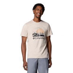 T-shirt sportowy z krótkim rękawem męski Path Lake II Graphic Tee. Brązowe t-shirty męskie Columbia, m, bez wzorów, z bawełny, bez kołnierzyka. Za 99.99 zł.
