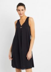 Krótka koszula nocna z miękkiej mieszanki wiskozy. Czarne koszule nocne damskie bonprix, bez wzorów, z koronki. Za 64.99 zł.