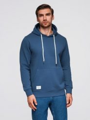 Bluza męska dresowa BASIC kangurka z kapturem - granatowa V4 - Rozmiar: XL. Niebieskie bluzy z kapturem męskie Ombre Clothing, m, z bawełny. Za 155.99 zł.