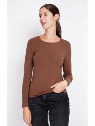 ASSUILI Koszulka w kolorze jasnobrązowym rozmiar: 36. Brązowe bluzki damskie Assuili, bez wzorów, z bawełny, klasyczne, bez kołnierzyka, bez ramiączek. Za 96.14 zł.