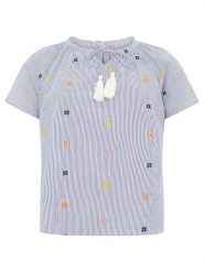 Zwillingsherz Bluzka "Stripe & Stitch" w kolorze niebieskim rozmiar: S/M. Niebieskie bluzki damskie Zwillingsherz, m, z aplikacjami, z bawełny, bez kołnierzyka, bez ramiączek. Za 104.99 zł.