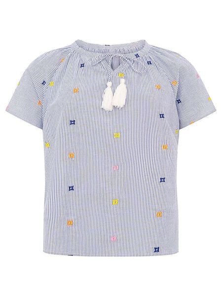 Zwillingsherz Bluzka "Stripe & Stitch" w kolorze niebieskim rozmiar: S/M. Niebieskie bluzki damskie Zwillingsherz, m, z aplikacjami, z bawełny, bez kołnierzyka, bez ramiączek. Za 113.63 zł.