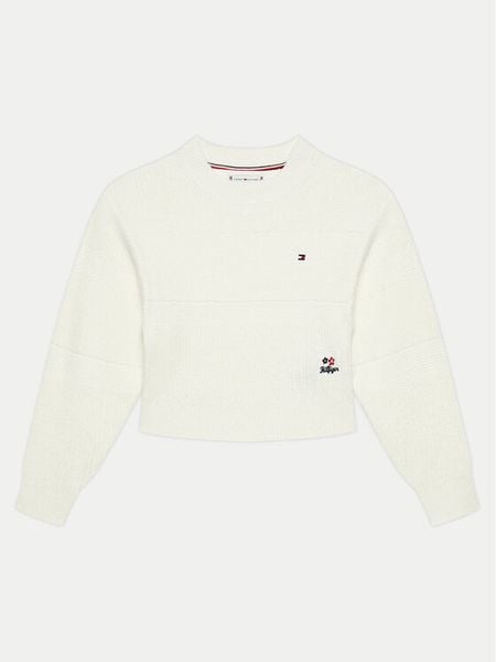 Tommy Hilfiger Sweter KG0KG08078 Écru Regular Fit. Swetry dziewczęce Tommy Hilfiger, bez wzorów, z bawełny, bez kołnierzyka. Za 299.99 zł.