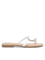DeeZee Japonki LS5712-13A Biały. Białe klapki damskie DeeZee, bez wzorów, ze skóry, bez obcasa. Za 119.99 zł.