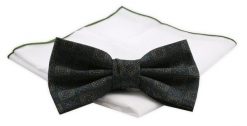 Mucha CHATTIER z Białą Poszetką - Zieleń w Geometryczny Wzór. Zielone krawaty i muchy męskie Chattier, bez wzorów, z poliesteru, eleganckie. Za 59.00 zł.