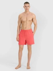 Spodenki kąpielowe boardshorty męskie 4F 4FWSS25UBDSM134. Czerwone kąpielówki męskie 4f, m, bez wzorów, z elastanu, do pływania. Za 58.99 zł.