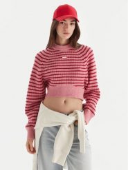 Tommy Jeans Sweter Badge DW0DW21677 Różowy Regular Fit. Czerwone swetry klasyczne damskie Tommy Jeans, l, z jeansu, bez kołnierzyka. Za 319.99 zł.