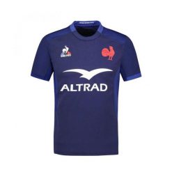 Replika koszulki domowej XV de France 2023/24. Niebieskie t-shirty damskie Le Coq Sportif, bez wzorów, bez kołnierzyka. Za 364.00 zł.