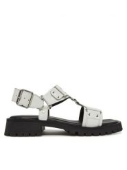 Bronx Sandały Rac-Quel 85041-A Biały. Białe sandały damskie Bronx, bez wzorów, ze skóry, bez obcasa, na płaskiej podeszwie. Za 319.99 zł.