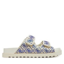 Klapki Guess. Brązowe klapki damskie Guess, z aplikacjami, bez obcasa. Za 409.99 zł.