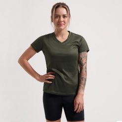 Koszulka Rogelli Promo. Zielone bluzki sportowe damskie Rogelli, bez wzorów, bez ramiączek. Za 66.30 zł.