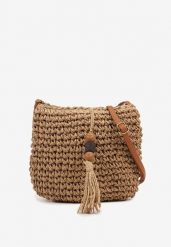 Ciemnobeżowa Pleciona Torebka z Frędzlami Tirauri. Brązowe shopper bag damskie Renee, bez wzorów, z jeansu, bez dodatków. Za 49.99 zł.