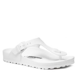 Japonki Birkenstock. Białe klapki damskie Birkenstock, bez wzorów, bez obcasa. Za 159.99 zł.