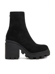 DeeZee Botki ZB362-2 Czarny. Czarne botki damskie DeeZee, z materiału, bez obcasa, na słupku, bez zapięcia. Za 179.99 zł.