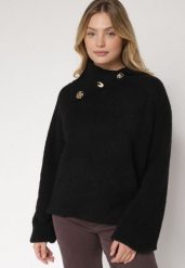 Czarny Golf z Wełną i Metalicznymi Guzikami Vidora. Czarne golfy damskie Born2be, uniwersalny, z aplikacjami, z jeansu, bez ramiączek. Za 129.99 zł.