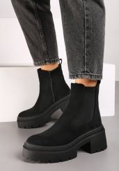 Czarne Botki na Słupku i Platformie Sztyblety Grunge z Elastyczną Cholewką Lericea. Czarne botki damskie Renee, na jesień, z jeansu, eleganckie, z okrągłym noskiem, bez obcasa, na obcasie, bez zapięcia. Za 149.99 zł.