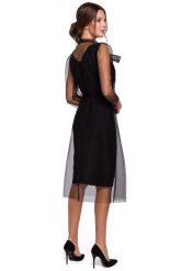 Czarna Elegancka Sukienka z Tiulem. Czarne sukienki damskie MAKEOVER, l, bez wzorów, z elastanu, eleganckie, bez kołnierzyka, bez ramiączek. Za 238.90 zł.