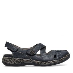 Sandały Rieker. Niebieskie sandały damskie Rieker, bez wzorów, bez obcasa, na płaskiej podeszwie. Za 339.99 zł.