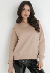 Ciemnobeżowa Bluza z Polarową Podszewką Colda. Brązowe bluzy bez kaptura damskie Born2be, xl, z dresówki. Za 59.99 zł.