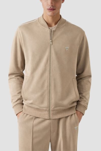 GUESS Beżowa męska bluza rozpinana Truck Interlock, Rozmiar S. Brązowe bluzy bez kaptura męskie Guess, m. Za 489.99 zł.