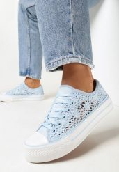 Niebieskie Ażurowe Trampki Przed Kostkę Russi. Niebieskie trampki i tenisówki damskie Born2be, w ażurowe wzory, z jeansu, przed kostkę. Za 79.99 zł.