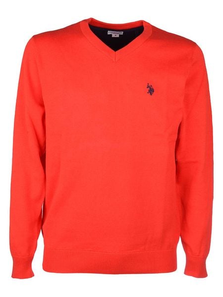 U.S. Polo Assn. Sweter w kolorze czerwonym rozmiar: L. Czerwone swetry męskie U.S. Polo Assn., l, bez wzorów, z bawełny, bez kołnierzyka. Za 162.49 zł.