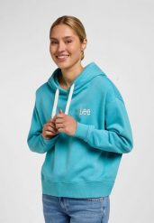DAMSKA BLUZA LEE ESSENTIAL HOODIE BAY BLUE 112350245. Niebieskie bluzy z kapturem damskie Lee, m. Za 199.99 zł.