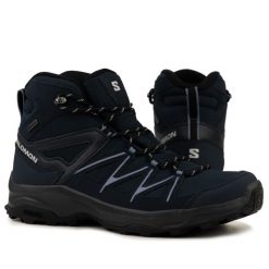 Buty męskie trekkingowe wodoodporne Salomon DAINTREE MID GTX. Czarne buty trekkingowe męskie Salomon, na jesień, bez zapięcia. W wyprzedaży za 429.00 zł.