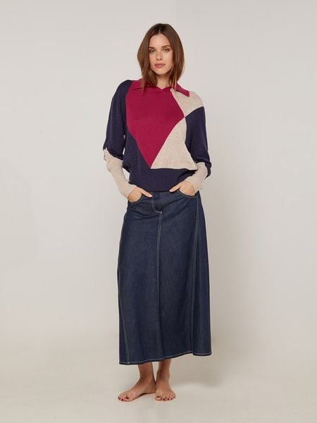 Rodier Sweter w kolorze granatowo-czerwono-beżowym rozmiar: L. Brązowe swetry klasyczne damskie Rodier, l, bez kołnierzyka. Za 266.66 zł.