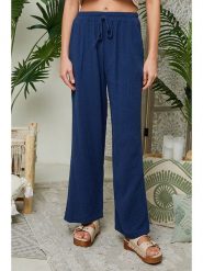 Le Monde du Lin Lniane spodnie w kolorze granatowym rozmiar: 34/36. Niebieskie spodnie materiałowe damskie Le Monde du Lin, bez wzorów, ze lnu, klasyczne, z standardowym stanem. Za 121.99 zł.