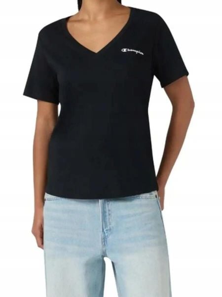 Koszulka Damska Champion Bawełniana W Serek. Czarne t-shirty damskie CHAMPION, m, bez wzorów, z bawełny, bez kołnierzyka. Za 119.00 zł.