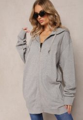 Szara Bluza Oversize z Kapturem i Zapięciem na Suwak Bilende. Szare bluzy z kapturem damskie Renee, xl, z jeansu. Za 69.99 zł.