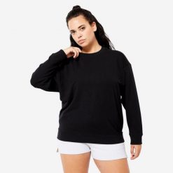 Bluza damska Domyos Gym & Pilates oversize. Czarne bluzy bez kaptura damskie DOMYOS, m, bez wzorów, z bawełny, bez ramiączek, bez kaptura. Za 59.99 zł.
