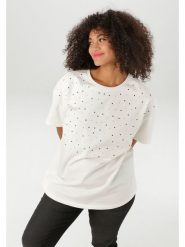 Aniston Koszulka w kolorze białym rozmiar: 50. Białe bluzki damskie Aniston, bez wzorów, z bawełny, bez kołnierzyka, bez ramiączek. Za 79.77 zł.