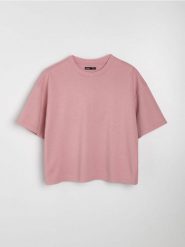 Bawełniana koszulka z efektem sprania - różowy. Czerwone t-shirty damskie Sinsay, l, bez wzorów, z bawełny, bez kołnierzyka. Za 29.99 zł.