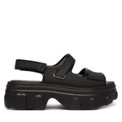 Sandały Melissa. Czarne sandały damskie Melissa, bez wzorów, bez obcasa, na koturnie. Za 578.99 zł.