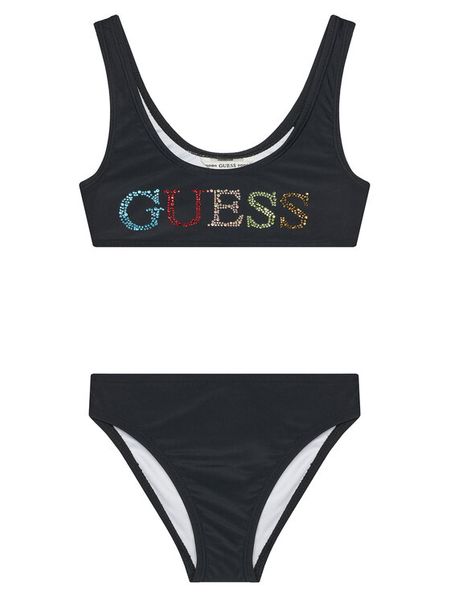 Guess Strój kąpielowy J5GZ00 KCA60 Czarny. Czarne stroje kąpielowe dziewczęce Guess, z aplikacjami, z syntetyku. Za 109.99 zł.