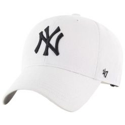 Czapka z daszkiem dla dorosłych MLB New York Yankees Cap. Białe czapki z daszkiem damskie 47 Brand, bez wzorów, z materiału. Za 99.99 zł.