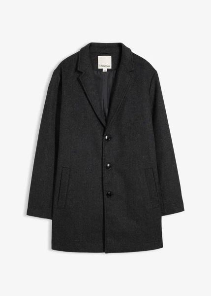 Krótki płaszcz z wełną. Szare płaszcze męskie bonprix, m, bez wzorów, z wełny, eleganckie. Za 299.99 zł.