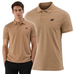 Koszulka polo męska 4F 4FWSS25TPTSM706. Brązowe koszulki polo męskie 4f, m, bez wzorów, z bawełny, bez ramiączek. Za 69.99 zł.