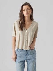 Vero Moda Koszulka w kolorze beżowym rozmiar: S. Brązowe bluzki damskie Vero Moda, s, bez wzorów, bez kołnierzyka, bez ramiączek. Za 81.95 zł.