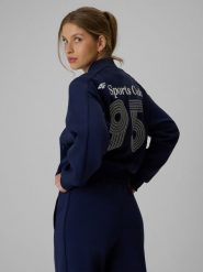 4F Bluza dresowa loose bez kaptura damska - granatowa L. Niebieskie kardigany damskie 4f, l, bez wzorów, z bawełny. Za 189.99 zł.