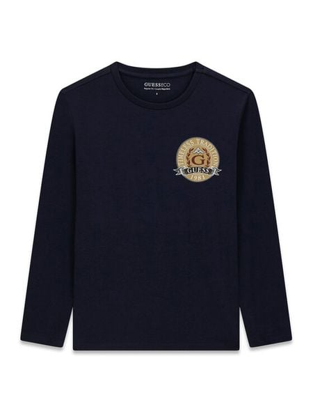 Guess Bluzka L6YI08 K3717 Granatowy Regular Fit. Niebieskie t-shirty chłopięce Guess, z aplikacjami, z bawełny, bez ramiączek. Za 94.99 zł.