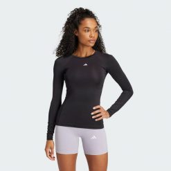 Koszulka TECHFIT Long Sleeve Training. Czarne bluzki sportowe damskie Adidas, xl, bez wzorów, z materiału, bez ramiączek. Za 199.00 zł.