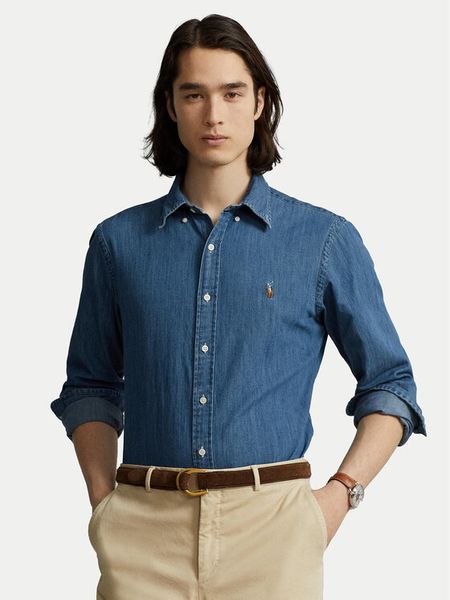 Polo Ralph Lauren Koszula jeansowa 710792043001 Niebieski Custom Fit. Niebieskie koszule męskie Polo Ralph Lauren, m, bez wzorów, z bawełny, bez kołnierzyka, bez ramiączek. Za 729.99 zł.