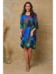 Fleur de Lin Lniana sukienka "Quincy" w kolorze niebieskim ze wzorem rozmiar: M. Niebieskie sukienki damskie Fleur de Lin, m, bez wzorów, ze lnu, bez kołnierzyka, bez ramiączek, midi. Za 171.68 zł.