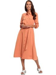 Heine Sukienka w kolorze brzoskwiniowym rozmiar: 48. Pomarańczowe sukienki damskie Heine, bez wzorów, z lyocellu, bez kołnierzyka, bez ramiączek, midi. Za 126.75 zł.