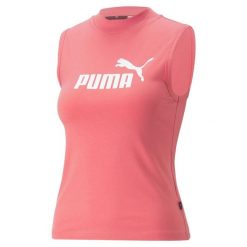 Koszulka Kobieta Puma Ess Slim Logo róża. Czerwone bluzki sportowe damskie Puma, s, bez kołnierzyka, bez ramiączek. W wyprzedaży za 98.35 zł.