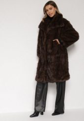 Brązowy Jednorzędowy Płaszcz Futro z Szerokim Kołnierzem Wedinalia. Brązowe futra damskie Born2be, l, bez wzorów, z futra, biznesowe. Za 329.99 zł.