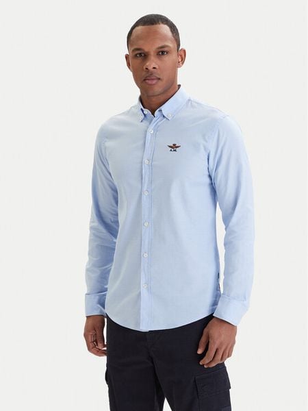 Aeronautica Militare Koszula 261CA1320UCT03532 Błękitny Regular Fit. Niebieskie koszule męskie AERONAUTICA MILITARE, l, bez wzorów, z bawełny, bez kołnierzyka, bez ramiączek. Za 399.99 zł.